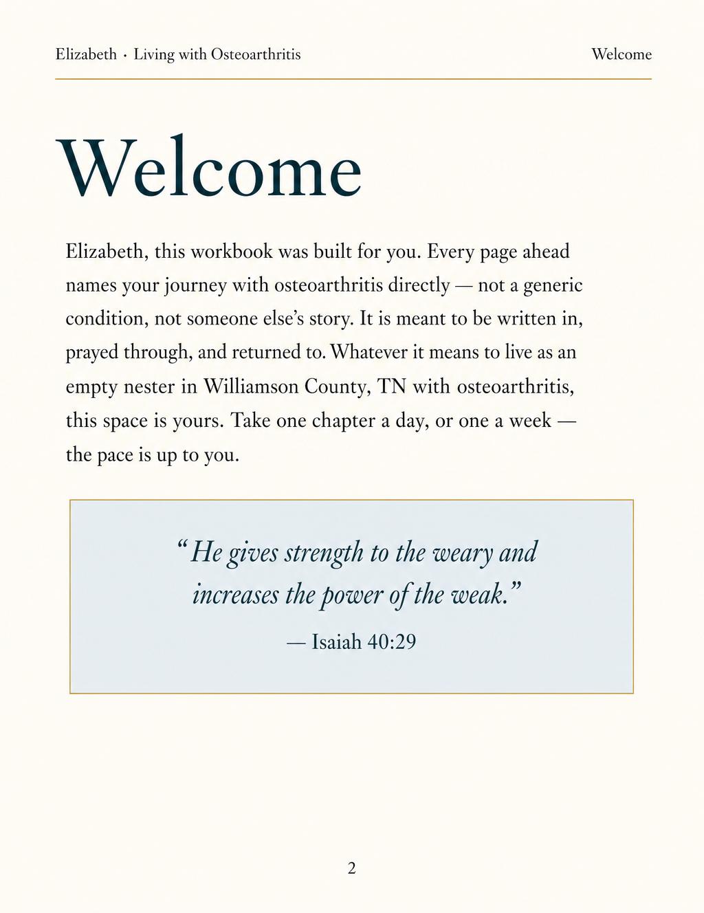 Sample workbook page: A letter to you